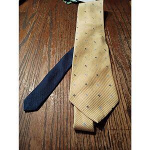 Vintage Tommy Hilfiger Dual Design Gold Blue 100 Silk Necktie Tie Office Church